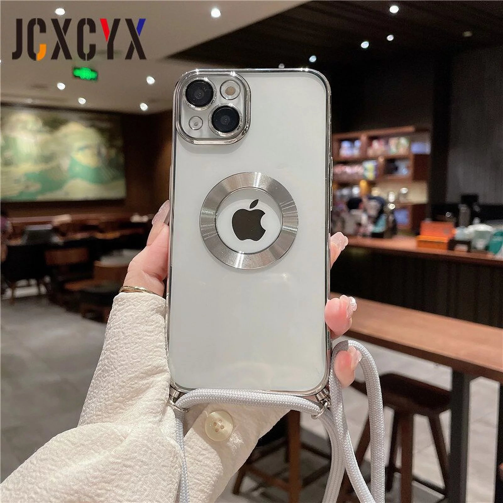 Crossbody Lanyard Cord Plating Transparent Soft Case for Iphone 14 Pro Max 14 13 12 11 15 XS XR 8 7 plus Lens Protector Cover