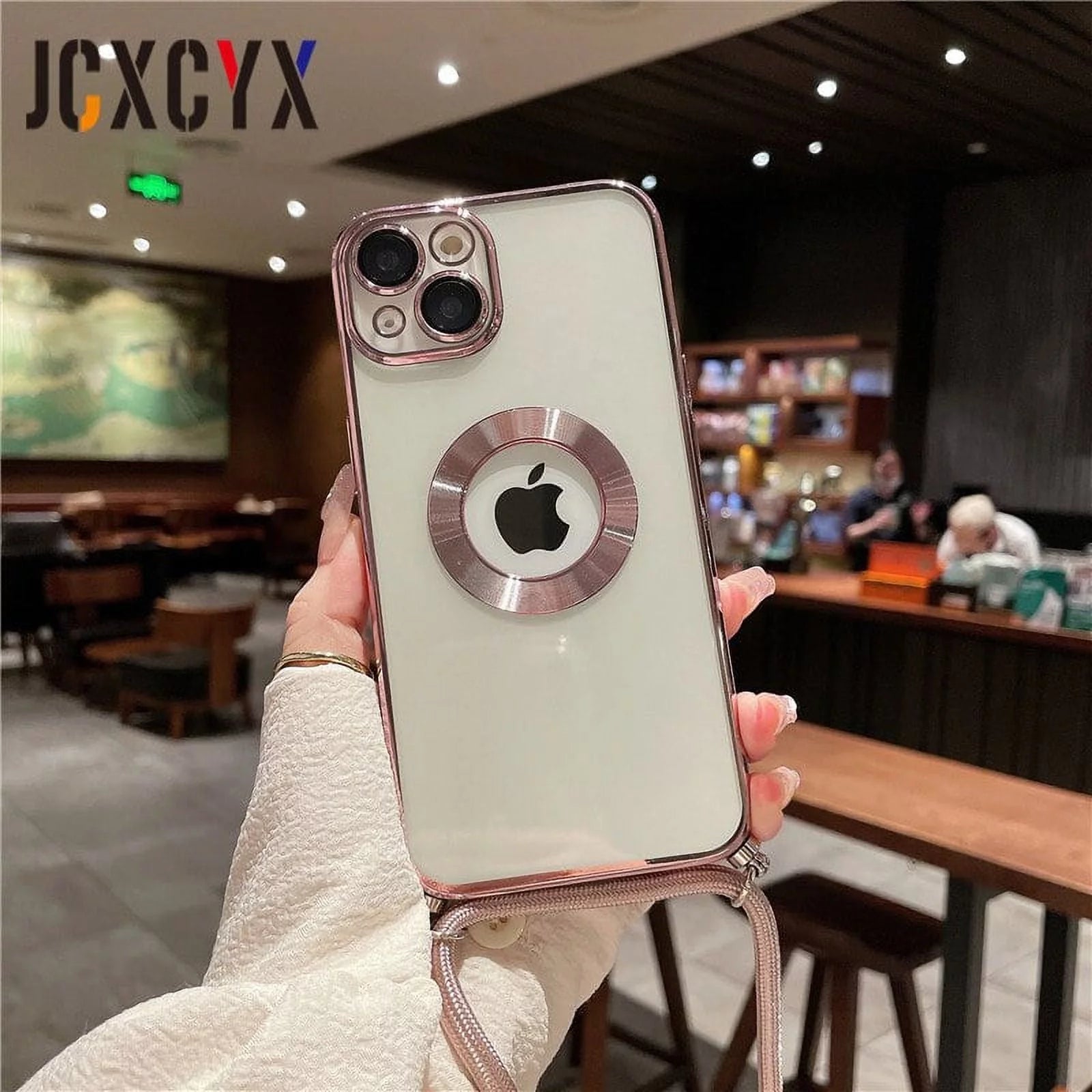 Crossbody Lanyard Cord Plating Transparent Soft Case for Iphone 14 Pro Max 14 13 12 11 15 XS XR 8 7 plus Lens Protector Cover