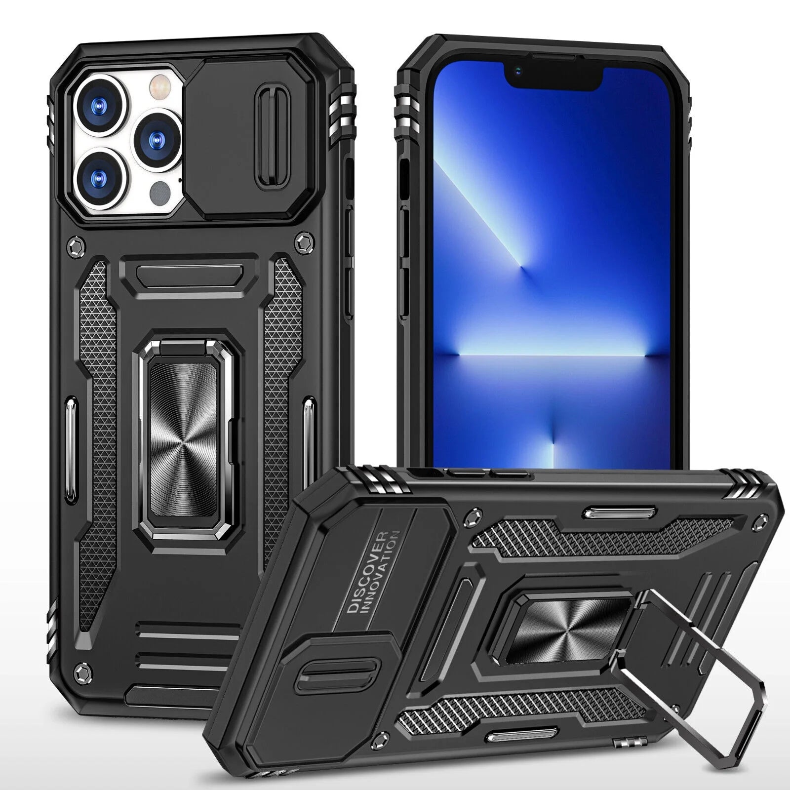 For Iphone 13 Iphone 14 Case Iphone 14 Pro Iphone 14 plus Iphone 14 Pro Max Case Built in Camera Cover & Kickstand Built in 360°Rotate Ring Stand Magnetic Magnet Protective Case - Iphone 14 Plus,Black