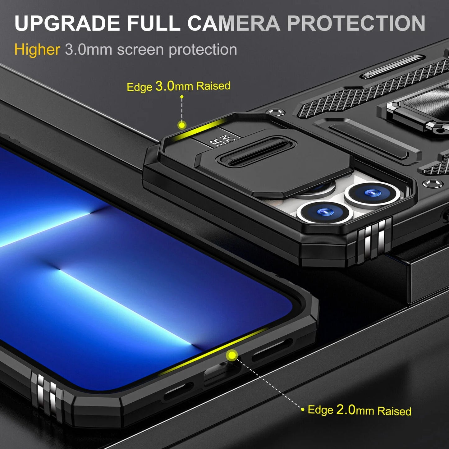 For Iphone 13 Iphone 14 Case Iphone 14 Pro Iphone 14 plus Iphone 14 Pro Max Case Built in Camera Cover & Kickstand Built in 360°Rotate Ring Stand Magnetic Magnet Protective Case - Iphone 14 Plus,Black