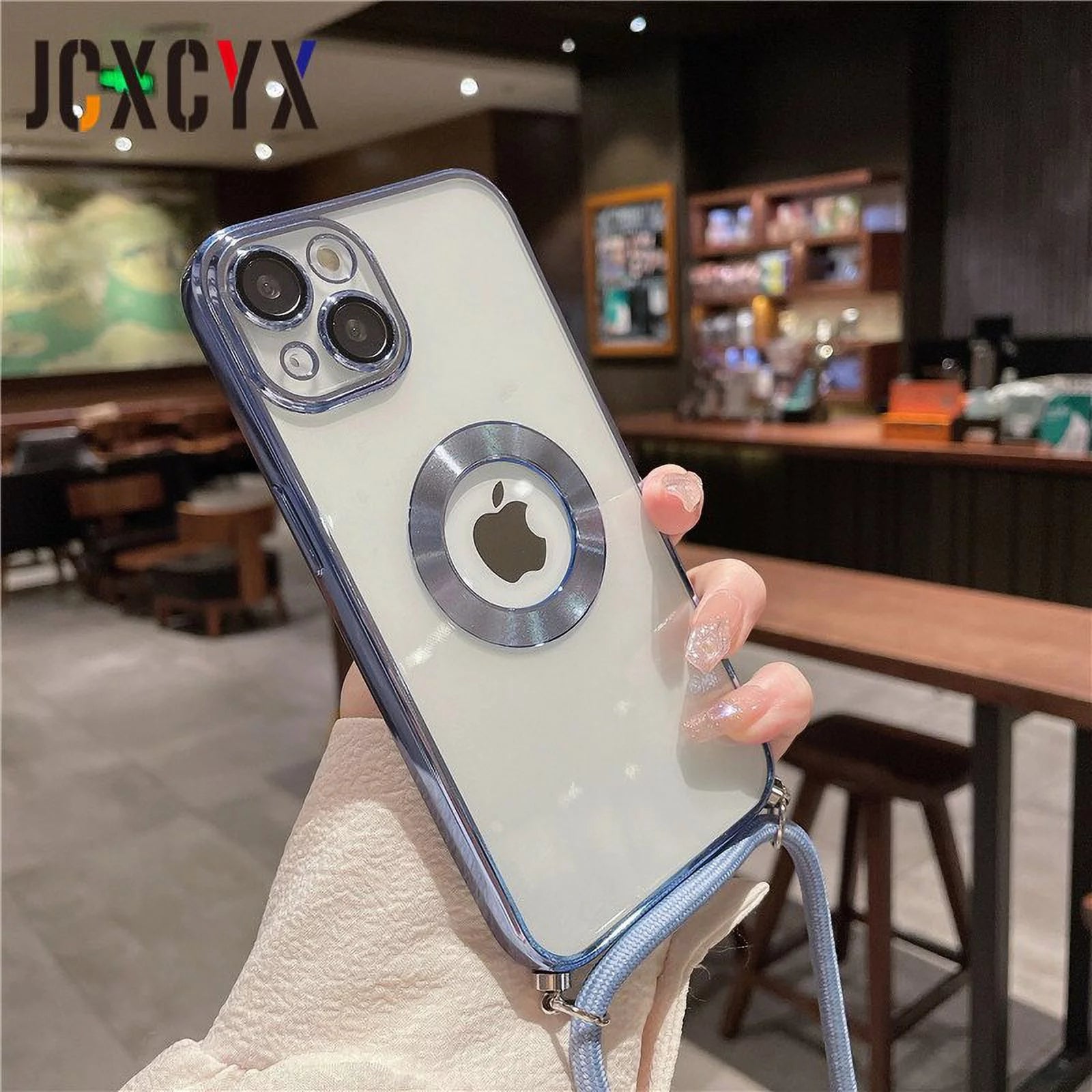 Crossbody Lanyard Cord Plating Transparent Soft Case for Iphone 14 Pro Max 14 13 12 11 15 XS XR 8 7 plus Lens Protector Cover