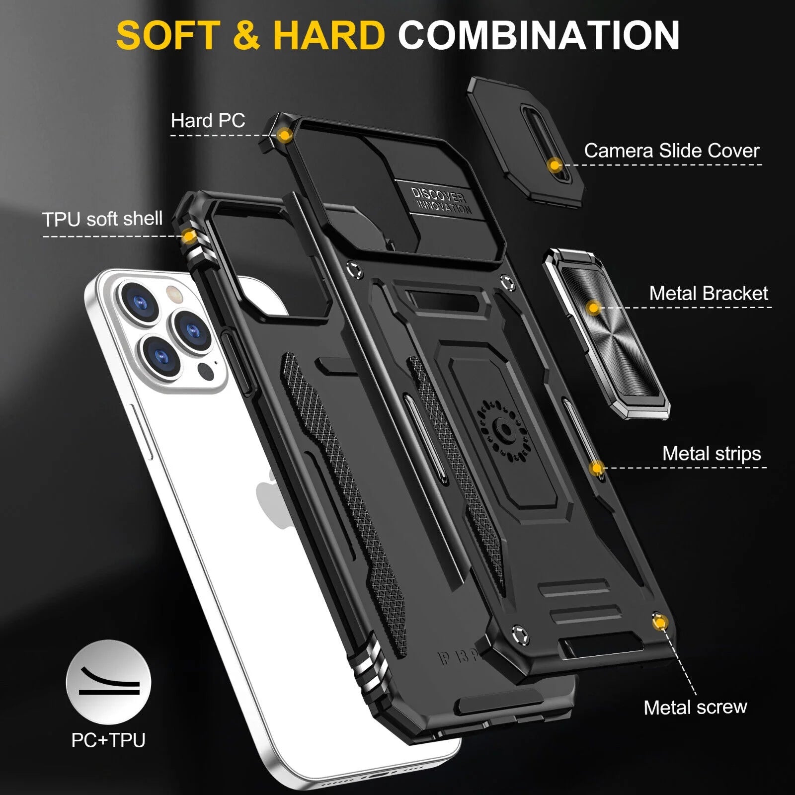 For Iphone 13 Iphone 14 Case Iphone 14 Pro Iphone 14 plus Iphone 14 Pro Max Case Built in Camera Cover & Kickstand Built in 360°Rotate Ring Stand Magnetic Magnet Protective Case - Iphone 14 Plus,Black