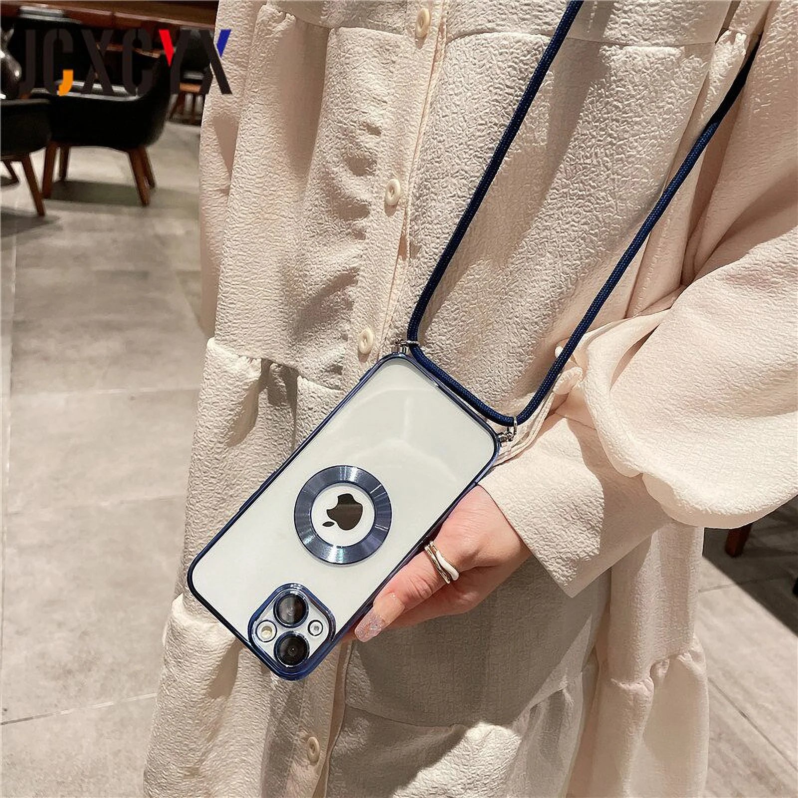 Crossbody Lanyard Cord Plating Transparent Soft Case for Iphone 14 Pro Max 14 13 12 11 15 XS XR 8 7 plus Lens Protector Cover