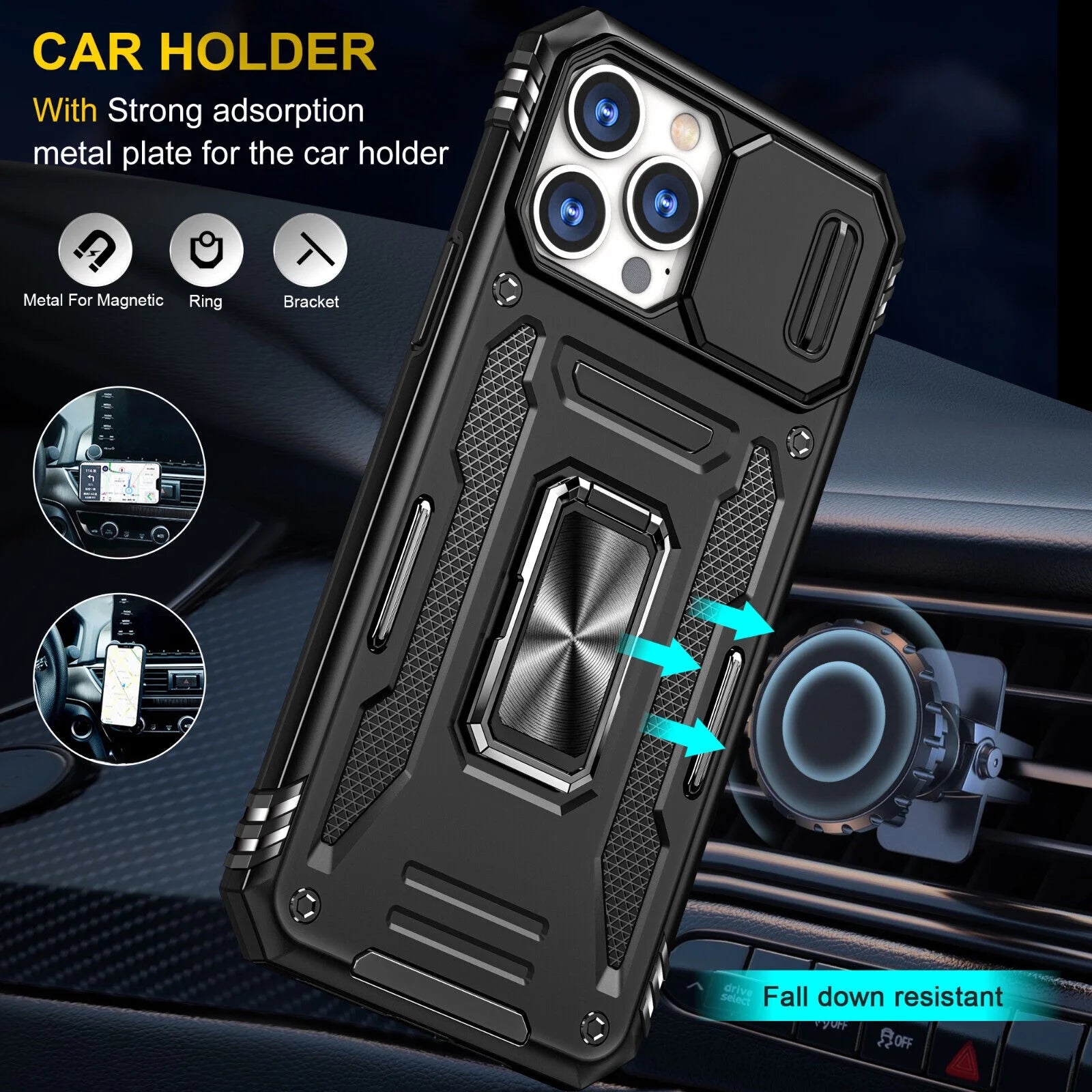 For Iphone 13 Iphone 14 Case Iphone 14 Pro Iphone 14 plus Iphone 14 Pro Max Case Built in Camera Cover & Kickstand Built in 360°Rotate Ring Stand Magnetic Magnet Protective Case - Iphone 14 Plus,Black