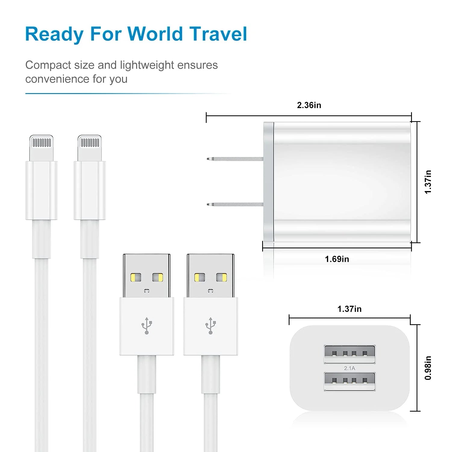 2 Pack Fast Charger, 24W PD USB C Wall Charger Adapter with 6FT and 10FT a to L Cable Compatible with Iphone Charger for Iphone 16,Iphone 15 ,Iphone 14 ,Iphone 13 ,Iphone 12