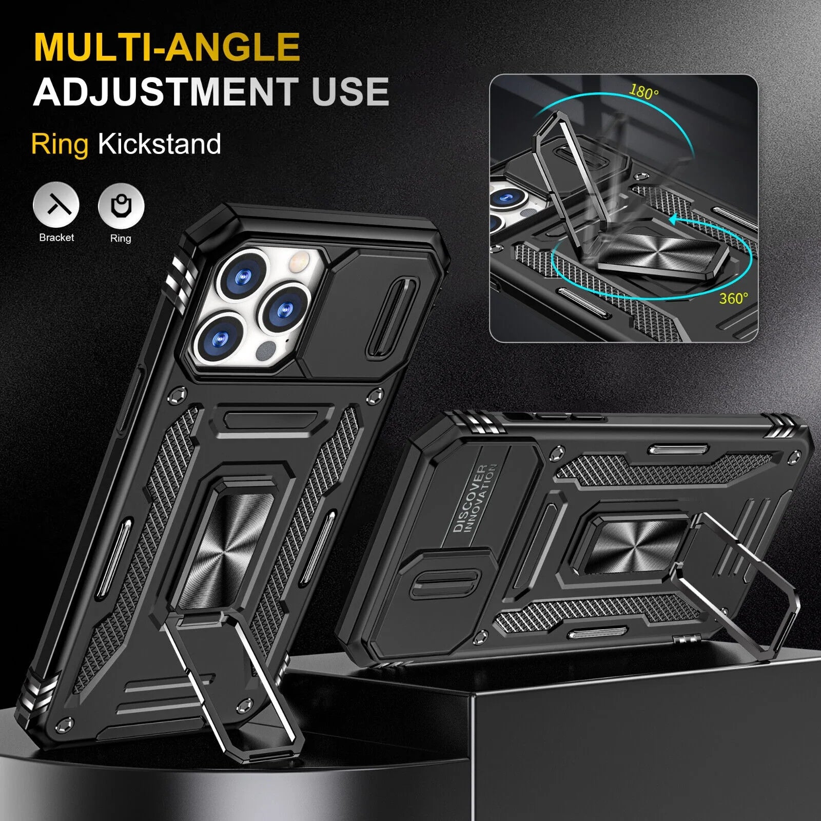 For Iphone 13 Iphone 14 Case Iphone 14 Pro Iphone 14 plus Iphone 14 Pro Max Case Built in Camera Cover & Kickstand Built in 360°Rotate Ring Stand Magnetic Magnet Protective Case - Iphone 14 Plus,Black