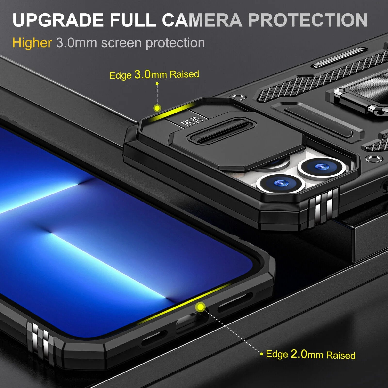 For Iphone 13 Iphone 14 Case Iphone 14 Pro Iphone 14 plus Iphone 14 Pro Max Case Built in Camera Cover & Kickstand Built in 360°Rotate Ring Stand Magnetic Magnet Protective Case - Iphone 14 Plus,Black